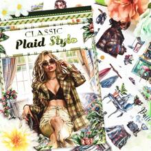 20 hojas Libro de pegatinas vintage de gran tamaño, conjunto de pegatinas de doble material a prueba de agua de washi y PET para manualidades, decoración de fiestas y vacaciones