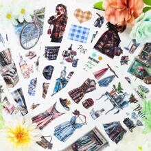 20 hojas Libro de pegatinas vintage de gran tamaño, conjunto de pegatinas de doble material a prueba de agua de washi y PET para manualidades, decoración de fiestas y vacaciones