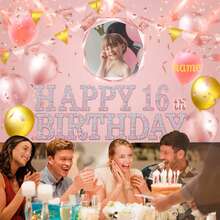 1 cái Chủ đề vàng hồng tùy chỉnh với tên và ảnh Biểu ngữ sinh nhật vàng hồng được cá nhân hóa cho bữa tiệc Trang trí phông nền mừng sinh nhật - vàng hồng - Xem 5