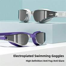 1 Set Occhialini da nuoto antifog ad alta definizione con design placcato, cuffia da nuoto in silicone, design a visione extra ampia, accessori da spiaggia, accessori per piscina