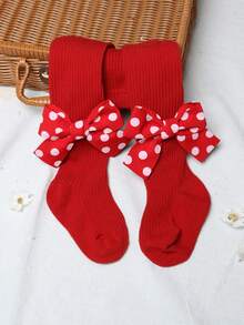 5 chiếc quần tất sọc nơ đỏ cho bé gái, thích hợp cho năm mới, ngày lễ, mọi mùa, dễ thương và nữ tính - Đỏ - Xem 6