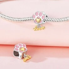PANPOKI 1 件正品 S925 纯银精美吊坠粉色可爱爪珠吊坠 18K 镀金原创手链项链 DIY 精美珠宝制作配饰适合女孩生日礼物女性礼物 - 粉色 - 查看 2