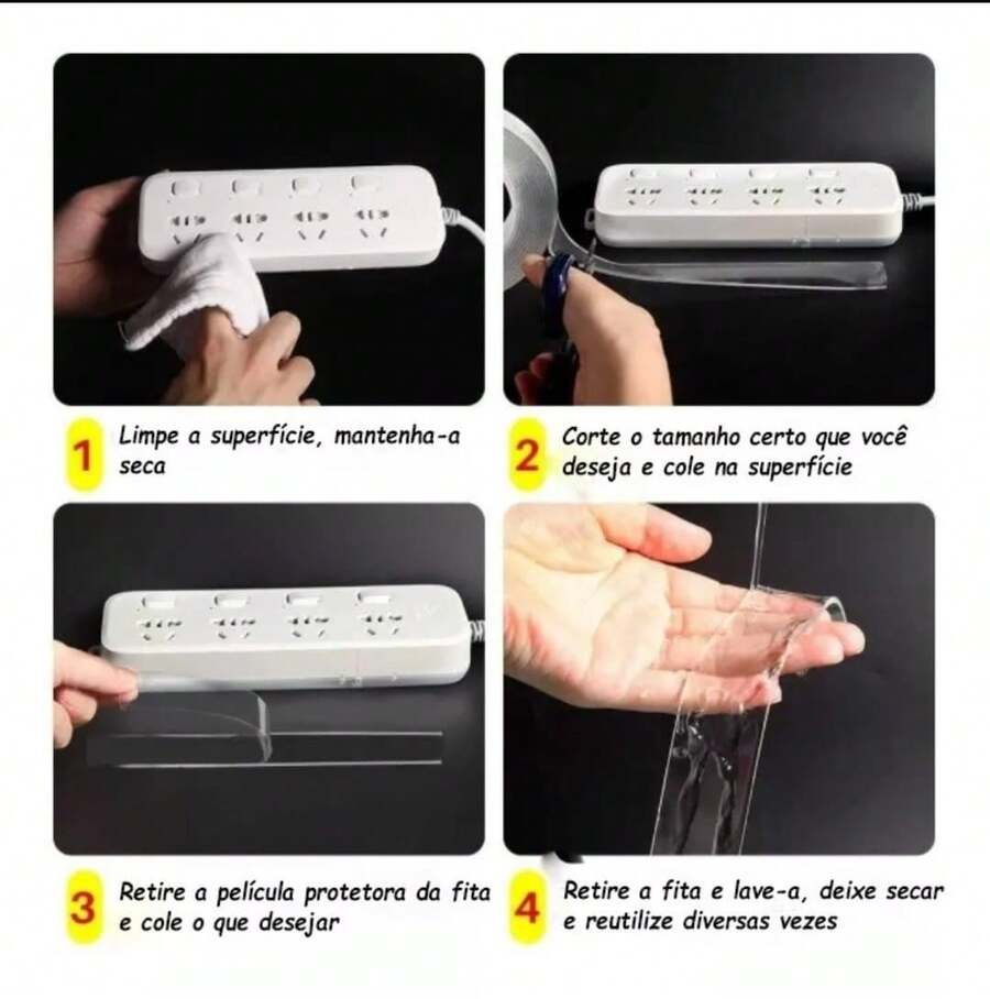 Dupla Face Fita Transparente Nano Adesiva Fixa Extra Forte Fita