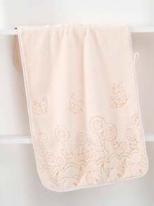 1 件柔软吸水珊瑚绒毛巾，速干，浪漫爱情，玫瑰或蝴蝶提花图案，是送给爱人的理想情人节礼物 - 面巾或浴巾 - 米色 - 查看 7