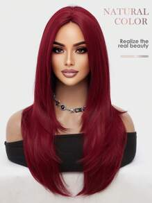 勃艮第假发 优雅简约 化纤耐热假发 长直发 分层假发 迷人红色 26 英寸假发 自然外观带刘海 日常女生派对 自然发质 休闲街头耐热假发 - 酒紅色 - 查看 4