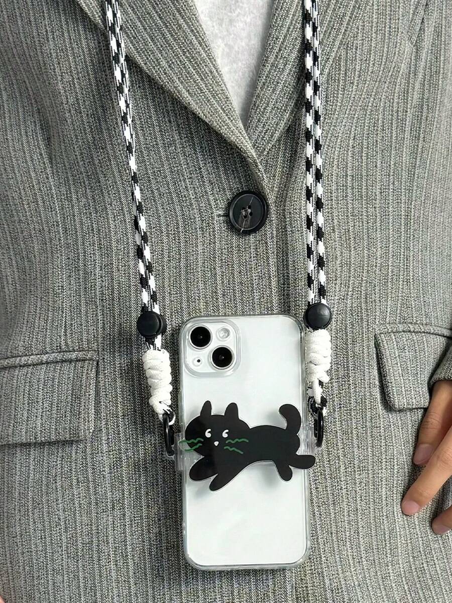 1 个可爱绿色胡子猫形伸缩手机支架，配 1 个肩带挂绳，适合手机宽度在 7.2 厘米/2.8 英寸至 8.5 厘米/3.3 英寸之间