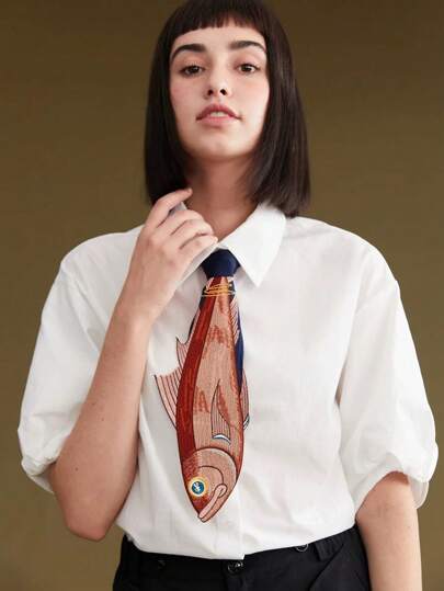 [Kamomo] Originaldesign sommar asymmetrisk och intressant fiskbensbroderi Patchwork slipsstillbehör