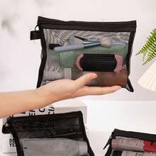 3 件装化妆品收纳袋，透明网状化妆品收纳袋，便携 - 包括大号、中号和小号，多功能旅行收纳袋。带拉链的旅行化妆包 - 防水 - 非常适合化妆品、学校、办公室和旅行收纳配件、返校圣诞节假期礼物， - 彩色 - 查看 5