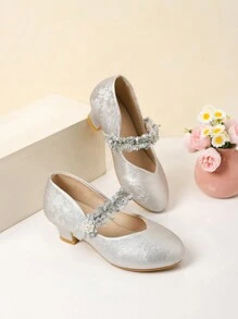 1 par de nuevos y elegantes tacones altos infantiles con suela antideslizante y lazo sólido, apropiados para salidas y temporada escolar, tacones altos para adolescentes como regalo para niñas