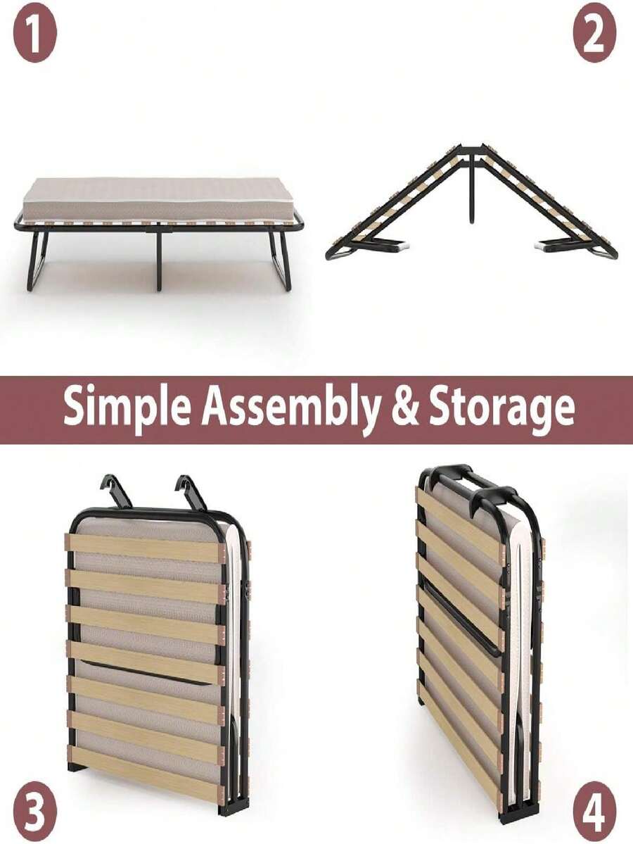 Folding Rollaway Bed With Mattress For Adults, Fold Up Bed With Steel