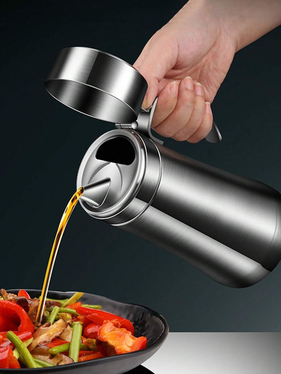 1pc Leak-Proof Stainless Steel Oil Dispenser & Seasoning Dispenser - Easy To Clean Kitchen Seasoning Tool With Bottle - Silver - View 1