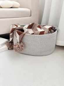 1pc Thickened Foldable Extra Large Laundry Basket, Blanket Basket, Handmade Woven Basket With Auspicious Buckle Handle, For Storage Of Clothes, Blankets, Cushions, Toys, Miscellaneous, Shoes, Suitable For Bedroom, Laundry Room, Hallway, Modern Boho Rope Plant Hangers, Wood Rattan Geometric Baskets, Natural Mix Metal Frame Accents For Coastal Garden Decor - Beige - View 15