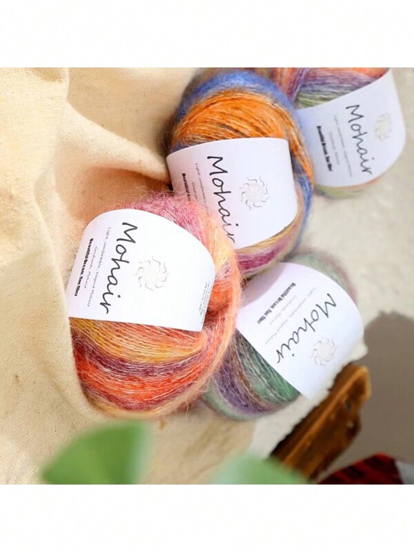 1 Pc 25g Multicolor Gradient Mohair Yarn, Fio Único Tingido à Mão para Suéteres de Tricô DIY, Cachecóis, Xales, Almofadas e Outras Peças de Vestuário