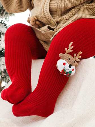 Children Cartoon Christmas Tights Soft Baby Girls Red Pantyhose Leggings Kids Infant New Year Gifts Tights For 0-6Years