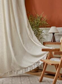 1 Stück luxuriöser, einfacher, verdickter Creme-Leinen-Volant-Gardine für Wohnzimmer, Schlafzimmer, Esszimmer - Beige - Übersicht 5