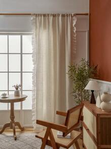 1 Stück luxuriöser, einfacher, verdickter Creme-Leinen-Volant-Gardine für Wohnzimmer, Schlafzimmer, Esszimmer - Beige - Übersicht 11