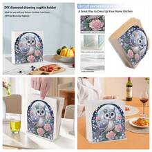 亚克力钻石画纸巾盒套套件，带猫头鹰和花卉图案，DIY 钻石艺术，装饰性强，实用，适用于卧室、厨房和餐厅 - 彩色 - 查看 4