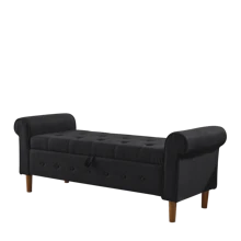 62" Bedroom Tufted Button Storage Bench Modern Fabric Upholstered Ottoman Window Bench Rolled Arm Design For Bedroom Living Room Foyer Black - Black + Fabric + Foam as Pic - View 12