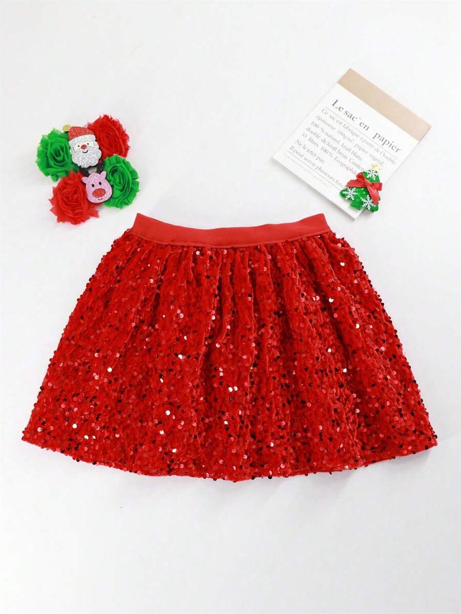 Kleine Mädchen Flauschiger Tüll-Tutu-Rock mit Pailletten für Weihnachten, Herbst/Winter