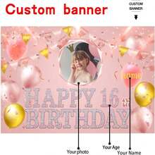 1 cái Chủ đề vàng hồng tùy chỉnh với tên và ảnh Biểu ngữ sinh nhật vàng hồng được cá nhân hóa cho bữa tiệc Trang trí phông nền mừng sinh nhật - vàng hồng - Xem 2