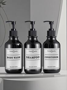 WCIC Bình đựng dầu gội và sữa tắm màu đen bóng 500ml có thể nạp lại, chai riêng, gắn tường có nhãn, dùng cho vòi sen, khách sạn, bình đựng xà phòng thủ công, gắn tường, giá đỡ bằng thép không gỉ, bình đựng dầu gội di động, hộp đựng xà phòng lỏng có thể nạp lại - Nhiều màu - Xem 5