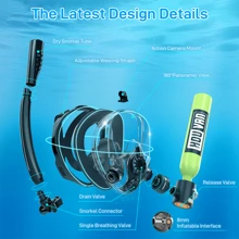 HOUVAN Mini Scuba Tank With Snorkel Mask 0.5L Inflatable Diving Tank With Full Face Diving Mask Pony Bottle Backup Diving Air Tank Suits For Recreational Snorkeling Shallow Diving - Black - View 7