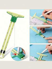5-In-1 Sliding Gauge Ruler Sewing Measurement Tool, Quilting Ruler For Knitting Crafts, Sewing Beginners Supplies - Multicolor - View 9