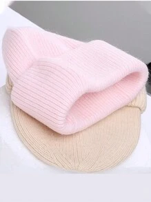 1pc Women's Rabbit Hair Knitted Warm Beanie, Double-Layer Folded Brim Pullover Hat, Solid Color, Versatile For Autumn/Winter