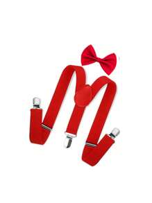 儿童吊带和领结套装，学生西装领结夹裤子吊带，婴儿和儿童可调节吊带夹，适合婚礼派对生日 - 彩色 - 查看 13