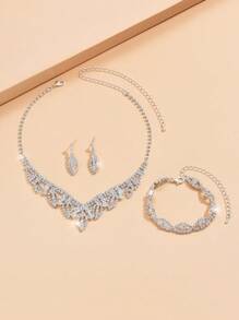 Conjunto de accesorios plateados para mujer que incluye pendientes, collar y pulsera para fotografía nupcial - 483746 traje azul zafiro plateado - Ver 10