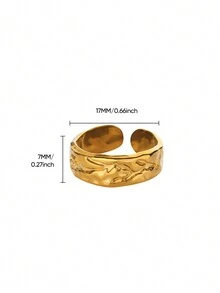 1PC Vintage Hammered Asymmetric Rings For Women Opening Gold Plated Stainless Steel Ring Fashionable Ladies Daily Jewelry Decoration