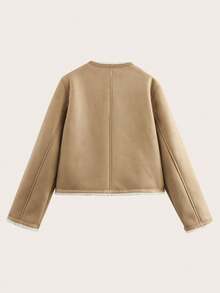 Women's Casual Gold Button Decorated Fleece Jacket, Autumn