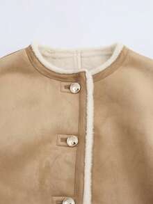 Women's Casual Gold Button Decorated Fleece Jacket, Autumn