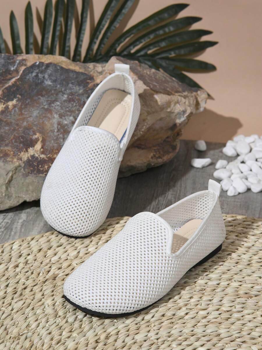 Giày lười đế bằng lưới trơn màu thời trang cho nữ thoáng khí đa năng thanh lịch thường ngày, giày mũi tròn gợi cảm đơn giản nhẹ nhàng cho tiệc tùng ngoài trời - trắng - Xem 1