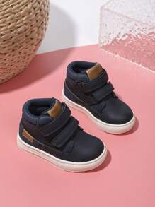 New Unisex Children Soft Bottom Waterproof Anti-Slip Durable Baby Shoes, Hook And Loop Strap Outdoor Casual Sports Flats, Plain Color High Top Running Shoes, Suitable For All Seasons