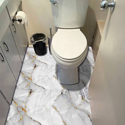 10 adesivos decorativos de PVC autoadesivos para piso, adesivos de parede com textura dourada plana 2D e padrão de mármore falso, papel de parede, adesivos de azulejo para parede, decoração de piso, adequados para cozinha, sala de estar, banheiro, quarto e outras decorações de casa