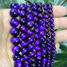 Natürliche Tigeraugen Perlen in Lila, Grün, Blau und Gold, runde Perlen zum Selbermachen von Armbändern und Halsketten für die Schmuckherstellung, 15 Zoll Strang, 6/8/10/12mm