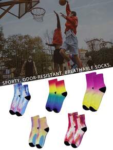 1 Cặp Vớ Thể Thao & Yoga Dài Nhuộm Màu Thu/Đông, Vớ Nhiều Màu Phong Cách Hiphop Thấm Hút & Nhanh Khô, Thời Trang - Nhiều màu - Xem 2