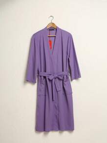 1 chiếc áo choàng tắm thời trang nhẹ, áo choàng tắm đi biển, áo choàng tắm dự tiệc, đồ mặc nhà khô nhanh, áo choàng tắm kẻ sọc trơn cho các cặp đôi - Màu tím hoa cà - Xem 8