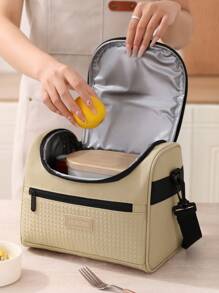 1 pieza Bolsa de almuerzo aislada de gran capacidad de 8L, de poliéster suave con cierre, impermeable y a prueba de fugas, reutilizable con correa para el hombro ajustable para usar con la mano o cruzada. Diseño de colores sólidos y acolchado multicolor, ideal para oficina, escuela, picnic, playa - Bolsa refrigeradora congelable para adolescentes, adultos, profesores