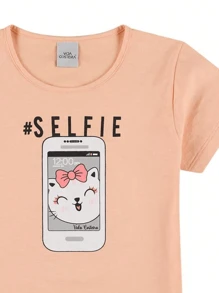 Conjunto Infantil Menina Shorts Saia Selfie Salmão - Coral - Visão 4