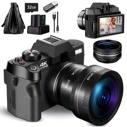  NBD Digital Camera 4K Ultra HD 48MP All-In-One Vlogging Camera With Wide Angle Lens, Digital Zoom 16x And 3" Screen.This Digital Camera Suitable For Beginners. It Is An Excellent Gift For Graduation Season, Adult Ceremony, Birthday Party, Christmas And Halloween.