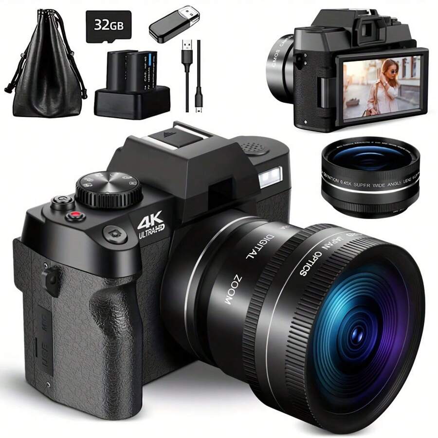 NBD Digital Camera 4K Ultra HD 48MP All-In-One Vlogging Camera With Wide Angle Lens, Digital Zoom 16x And 3" Screen.This Digital Camera Suitable For Beginners. It Is An Excellent Gift For Graduation Season, Adult Ceremony, Birthday Party, Christmas And Halloween. - Black - View 1