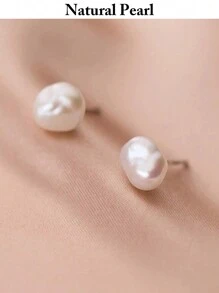 1 Pair 925 Sterling Silver 10-11mm Natural Freshwater Cultured Baroque Pearl Stud Earrings, Fashion & Versatile Baroque Pearl Earrings For Women