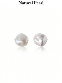 1 Pair 925 Sterling Silver 10-11mm Natural Freshwater Cultured Baroque Pearl Stud Earrings, Fashion & Versatile Baroque Pearl Earrings For Women