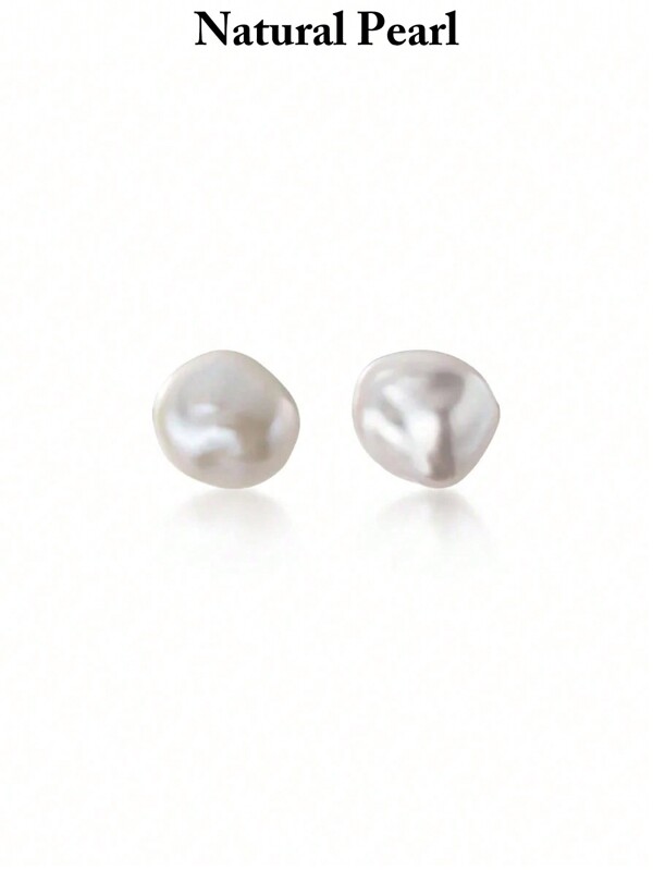 1 Pair 925 Sterling Silver 10-11mm Natural Freshwater Cultured Baroque Pearl Stud Earrings, Fashion & Versatile Baroque Pearl Earrings For Women