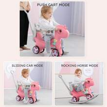 4 In 1 Rocking Horse For Toddlers 18-36months, Baby Ride On Toy With Detachable Balance Board, Footrest And 4 Smooth Wheels, HDPE Material - Pink - View 5