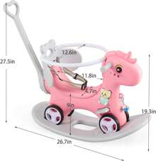 4 In 1 Rocking Horse For Toddlers 18-36months, Baby Ride On Toy With Detachable Balance Board, Footrest And 4 Smooth Wheels, HDPE Material - Pink - View 6