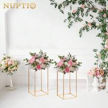 Elegant Gold Vase For Wedding Centerpieces - With Acrylic Panel. 2 Pieces. 100cm Tall Flower Vases. Rectangular Metal Column. Flowers Stand For Birthday Party Decorations. Geometric Display Rack Stands. Adds Luxury And Style. Rama Decoration Rama - Gold - View 2