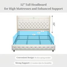 SIBEDS Queen Led Bed Frame With Galaxy Aurora Star Projector, Full Size Platform Bed With 2 Removable Storage Drawers, 52"   Crystal Button Tufted Upholstered Headboard King Bed With Charging Station, Noise Free, No Box Spring Needed, PU Leather & Velvet - PU Trắng - Xem 7